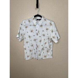 Vintage‎ Tapestry Womens Blue Floral Button-Up Shirt Small Cotton Short Sleeve